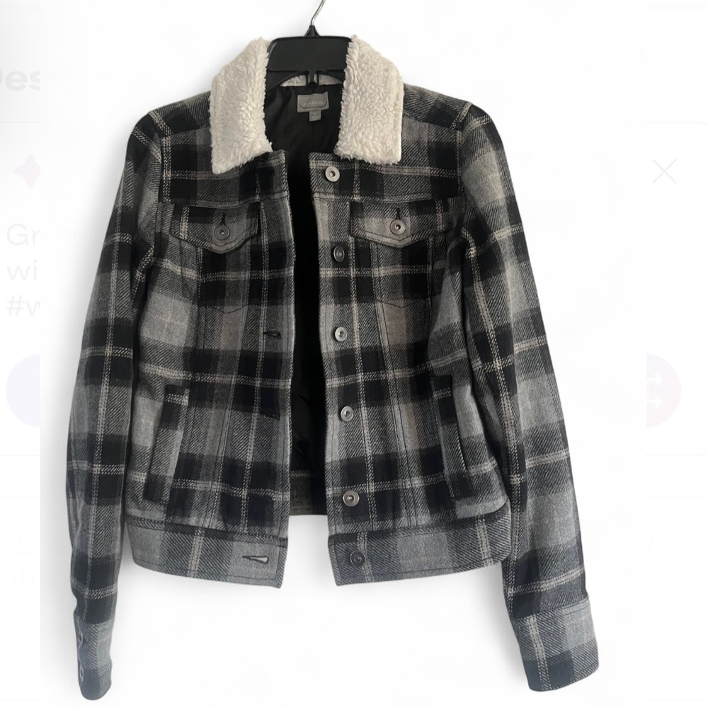 Rubbish Black and Gray Plaid Sherpa Jean Jacket